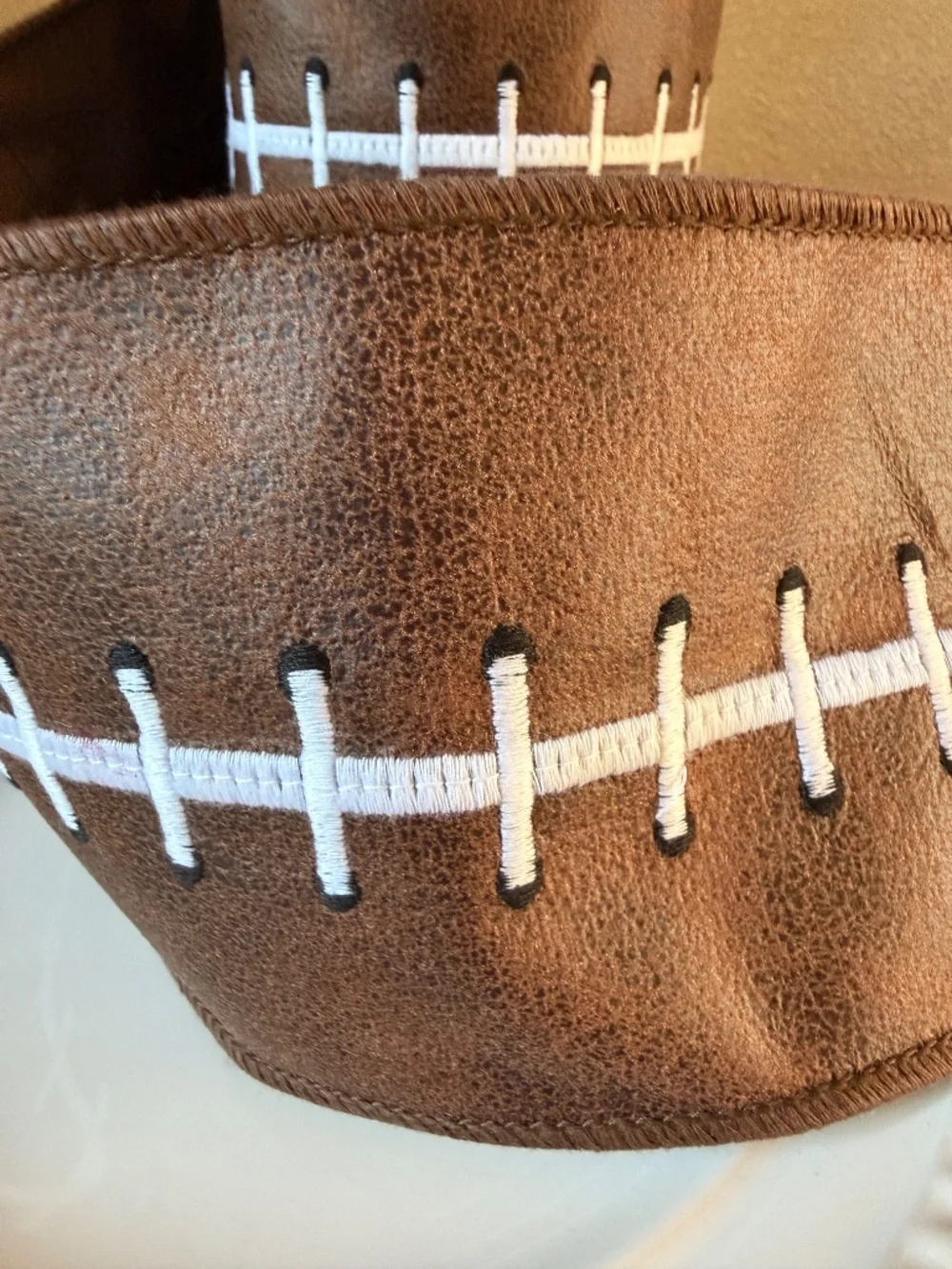 Embroidered Football Stitch Dupion Fused